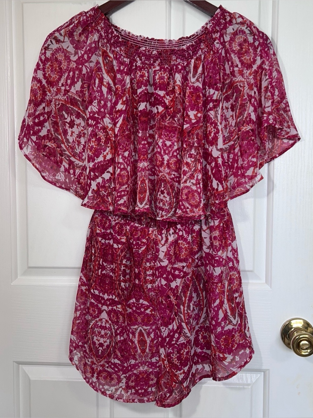 Show Me Your Mumu Rosarita Romper Medium M Pink Floral Paisley Boho Off Shoulder